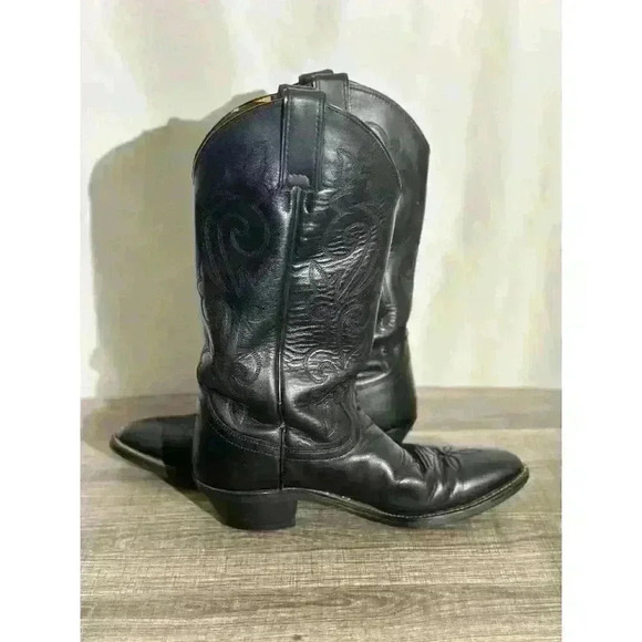 JUSTIN 6911 Black Classic Western Cowboy Boots Mens 7.5 - Picture 10 of 11
